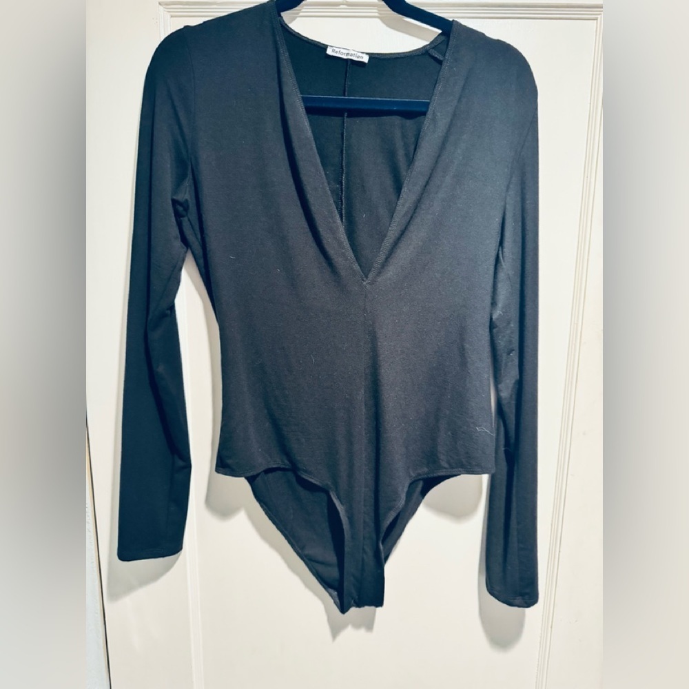 Reformation Troye Knit Black Bodysuit in XL